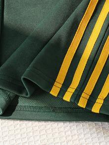 SHEIN Tween 女童休闲百搭百搭日常运动街头撞色腰带宽松运动裤 - 墨綠色 - 查看 3