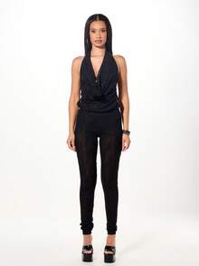 SUMWON WOMEN Lace Cowl Neck Halter Jumpsuit With Backless Design And Full Length Legs For Evening Occasions - Black - View 1