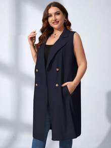 Chikora Plus Double Breasted Vest Blazer In Fall/Winter - Navy Blue - View 7