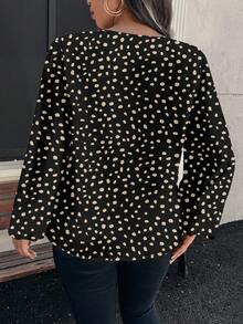 EMERY ROSE Plus Size Women V-Neck Long Sleeve All-Over Print Casual Shirt - Black - View 2