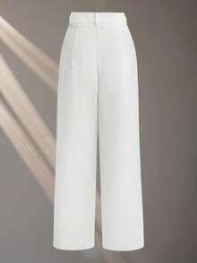 SHEIN PETITE 2025 Spring Debut: Women's White Straight-Leg Casual Pants – Effortless Commuter Style, Where Draping Softness Meets Timeless Versatility - White - View 2