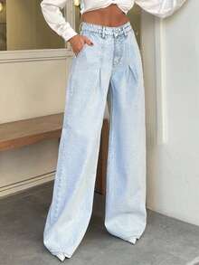 SHEIN Tall Tall 100% Cotton HIGH WAIST WIDE LEG VINTAGE JEAN Baggy Jeans Y2k Loose Jeans Wide Leg Jeans - Medium Wash - View 5