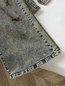 Elamini 女式宽松休闲百搭喇叭牛仔裤 - 藍色 - 查看 6