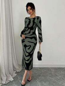 Elenzga Abito maglione da donna con maniche a campana