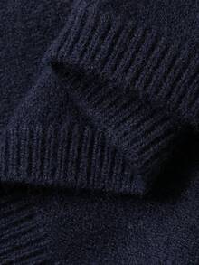 Dazy Plus Tulip Jacquard Pattern Casual Loose Crew Neck Sweater For Girls, Autumn/Winter - Navy Blue - View 8