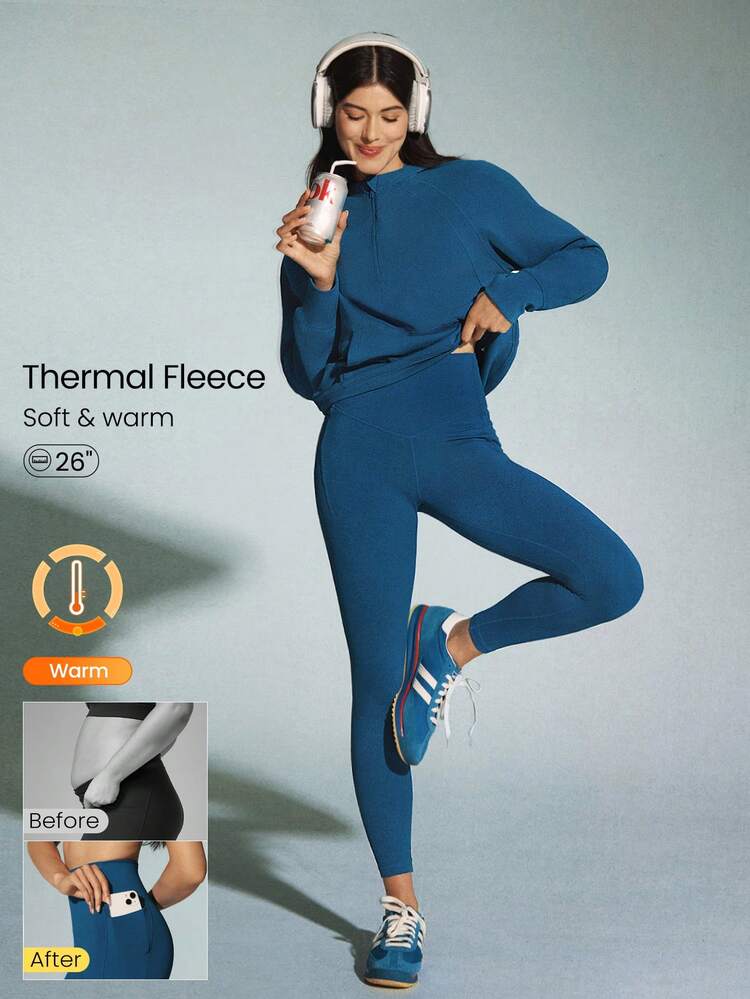 Leggings a vita alta con controllo addominale, in morbido pile FeatherFit™ da 26 pollici, adatti per yoga a basso impatto e uso quotidiano in inverno