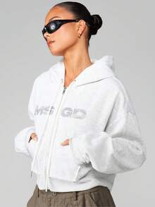 MISSGUIDED MSGD Full Zip Hooded Sweatshirt With Drawstring And Centre Pocket For Casual Comfort - Grey - View 5