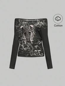 ROMWE Grunge Punk Women T-Shirts - Black - View 1