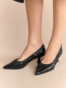 Rosivie Women's Pointed Toe Pleated Fashion Daily Commute High Heel Pumps - Black - View 8