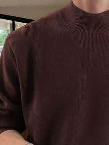 Claim Dot Men's Solid Color Minimalist Everyday Wear Half-Turtleneck Long Sleeve Knit Sweater Earthy Clothes Men Brown Sweater - Coffee Brown - View 4