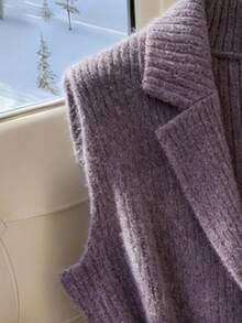 GlowEve 女士优雅休闲 V 领口袋针织开衫背心 - 淺灰紫 - 查看 4