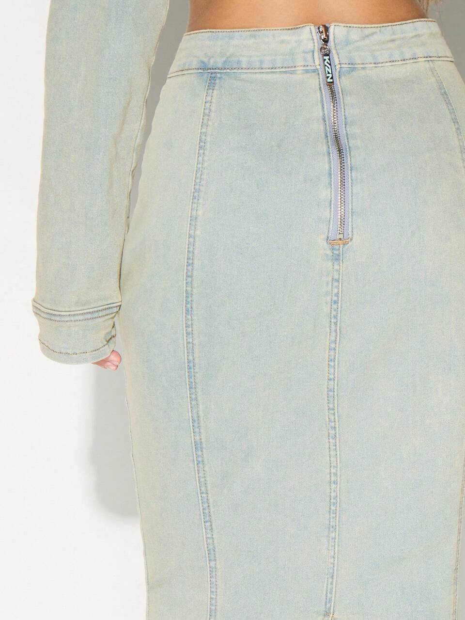 KIZN Fitted Denim Pencil Skirt With Back Zip