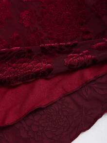 Sweetra Floral Print Flounce Sleeve Lace Dress, Christmas