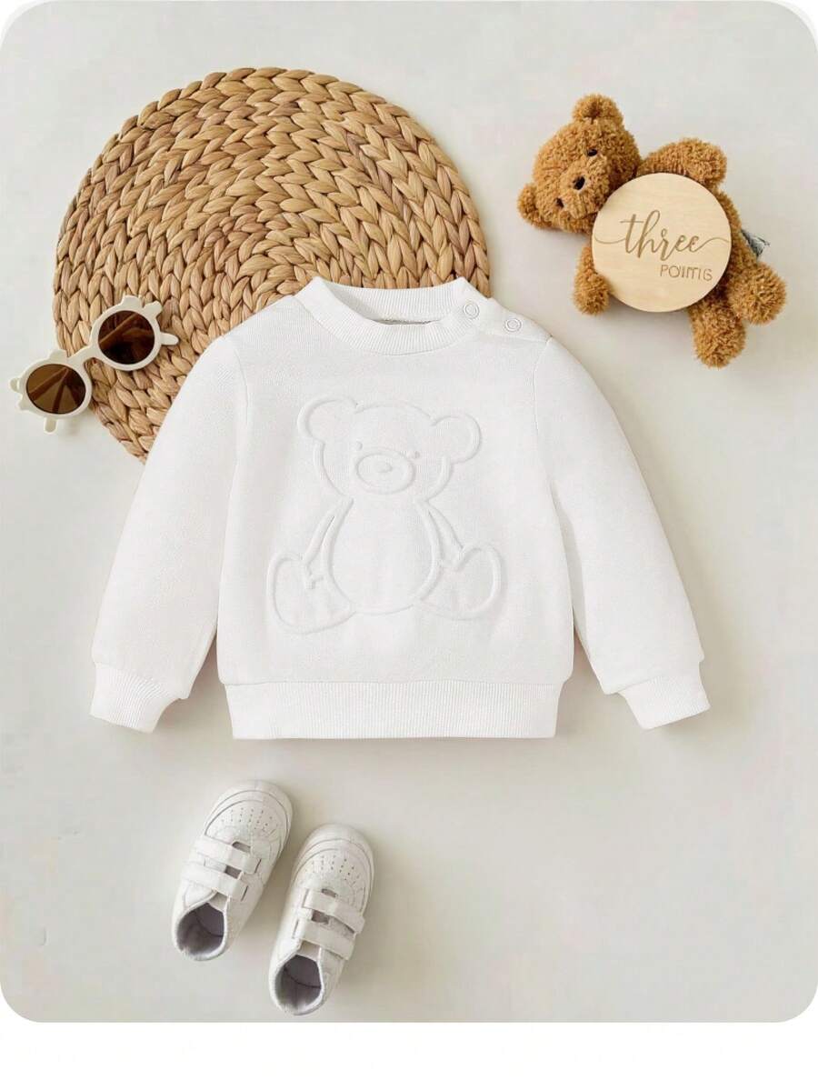 SHEIN New Born Baby Boy Bear Pattern Sweatshirt,In Fall/Winter