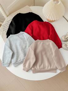 SHEIN 4pcs/Set Babygirl Cute Solid Color Thermal Lined Long Sleeve Sweatshirt, Autumn/Winter - Multicolor - View 2