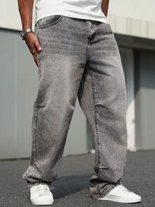 Manfinity Homme Quần jean nam màu xám đơn giản, thường ngày cỡ lớn - màu đen - Xem 8