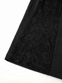 Miaspire Plus Size Lace Patchwork Solid Color Elegant Office Wide Leg Pants, Black Wide Leg Pants, Party For Women, , New,Spring - Black - View 7