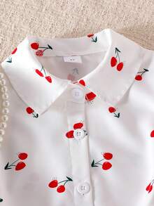 Souflis Souflis Camisa de manga farol con estampado de cerezas y falda plisada para niña - Blanco - Ver 7