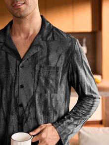 Manfinity Underwear&Sleepwear Basics Bộ đồ ngủ tay dài cài nút và quần dài cỡ lớn cho nam - Xám - Xem 5