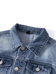 Tween Boys Denim Two Pieces Outfits, Versatile Casual Vintage Washed Denim Set, Suitable For Daily Wear, Outings, School, Commute, Essential For Fashionable Boys Boy Jeans Sets Denim Boys Outfit Jean Set Kids Jeans Jacket Denim Sets For Girls - Medium Wash - View 4