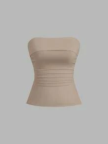 Sweetra 女式休闲百搭褶边侧开衩下摆抹胸式上衣 - 彩色 - 查看 8