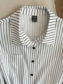 Franclia Women's Elegant Fashionable And Simple Casual Commuting Wear Inner And Outer Wear Black And White Shirt With Striped Fabric And Belt, Women's Elegant Casual New Year's Blouse