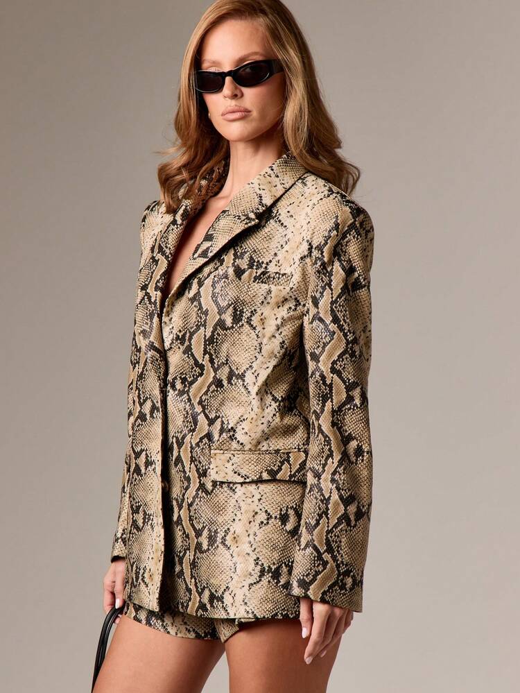 AiiRZ Oversized Snake Print Blazer Jacket Long Sleeve Button Front Professional Outerwear Fall Winter Office Wear