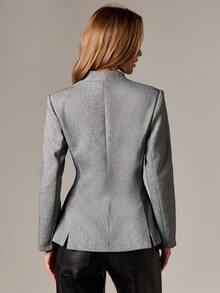 AiiRZ Herringbone Cinched Waist Padded Shoulder Professional Business Office Blazer For Fall Winter - Grey - View 2