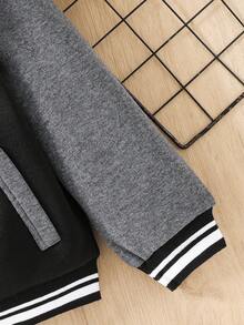 SHEIN Young Boys Casual Patchwork Color Block Thick Hooded Jacket, Suitable For School, Garden, Birthday, Fall, Winter Season, Halloween, Vintage - Grey - View 5