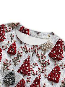 INAWLY 圣诞元素数码印花女式修身圆领T恤，圣诞树图案印花短袖T恤 - 彩色 - 查看 5