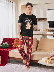 CoupledUp 圣诞姜饼人和圣诞树拐杖糖印花圆领长袖情侣睡衣套装 情侣配套睡衣套装 男士睡衣套装 - 彩色 - 查看 7