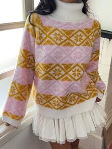 SHEIN Unity Casual Versatile Fair Isle Sweater - Multicolor - View 6