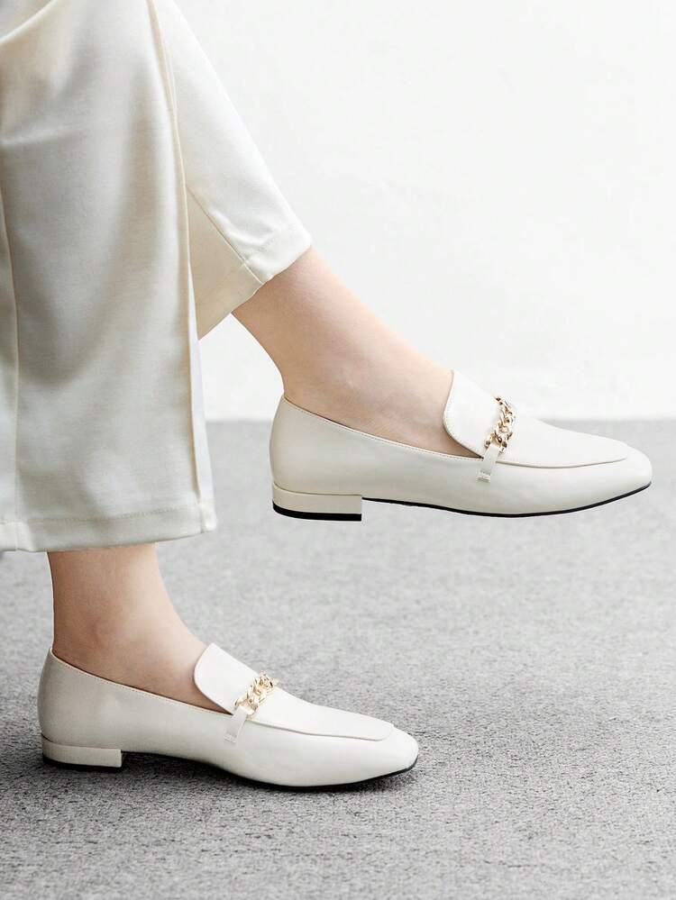 CUCCOO BIZCHIC Women's Square Toe Flat Low Heel New Beige Comfortable Versatile Slip-On Loafers, Black Lightweight Casual Flats For Commuting