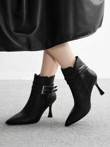 CUCCOO BIZCHIC Botas de tacón alto de color negro para mujer, estilo botín para uso diario