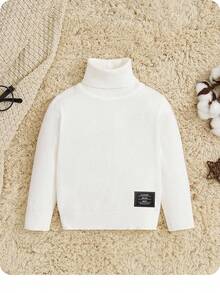 SHEIN 男婴可爱高领长袖毛衣 - 白色 - 查看 2