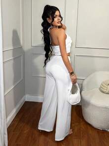 SHEIN SXY Damen Große Größen 3D Blumen Dekor Trägertop und weite Hose modisches 2-teiliges Set - Weiss - Übersicht 2