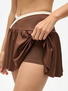 Eassivo Eassivo Women's Waistband Design With Pockets Daily Fitness Sports Skort - Brown - View 5