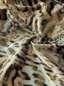 TRNVIE 1 件女式迷你连衣裙，豹纹，动物图案，金属箔印花，V 领，细肩带，修身，适合工作、休闲、约会、派对 - 咖啡 - 查看 3