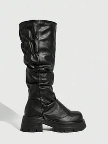 Daringsoles Women's Over-The-Knee Pleated Boots, Chunky Thick Sole Round Toe Comfortable Versatile Fashion Boots, Pant Leg Boots, Riding Boots