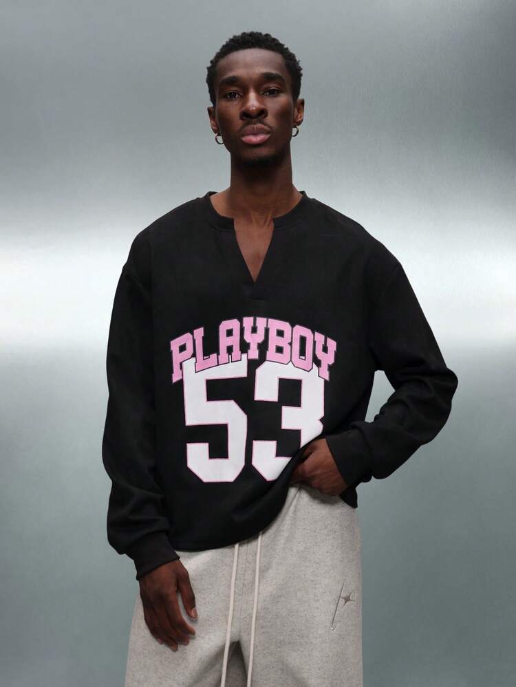 PLAYBOY X SUMWON Felpa corta con scollo a V e stampa college