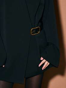 KIZN Vestido blazer de manga larga con escote en V profundo y detalle de cinturón en la cintura para ocasiones formales de oficina y fiestas - Rojo cereza - Ver 4