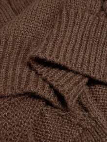 GlowEve CURVE Plus Size Women Knitted Casual Sweater Top, Flare Sleeve, Stand Collar, Drawstring, Loose Fit, Solid Color Pullover Sweater - Coffee Brown - View 6