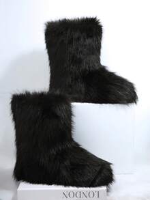 SHUZIA Women's Windproof Faux Suede Mid Calf High Platform Snow Boots