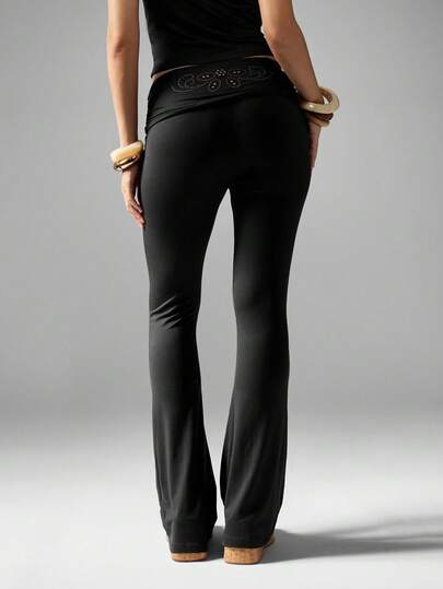 MISSGUIDED 铆钉细节喇叭裤紧身裤高腰阔腿喇叭裤瑜伽裤，带装饰装饰