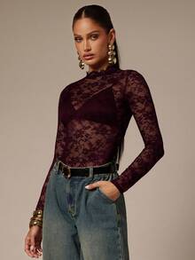 Silquee Eleganter, sexy durchsichtiger Spitzen-Bodysuit für Damen