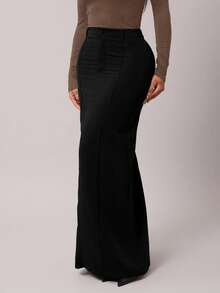 Radiana 女士灰色复古优雅简约修身直筒裙，通勤百搭 - 黑色 - 查看 7