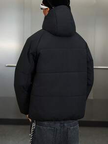 Manfinity Roghcode Abrigo casual negro acolchado para hombre, de manga larga, para otoño/invierno