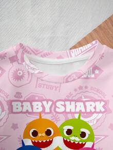 BABY SHARK X SHEIN Baby Girl Cute Cartoon Shark Print Round Neck Long Sleeve T-Shirt, Autumn - White - View 5