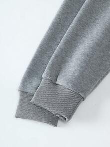 Emboosed Letter Sweatshirt And Sweatpant Set - Dark Grey - View 5