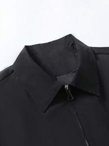 Manfinity Homme Chaqueta casual con cremallera de manga larga y unicolor versátil para hombres, otoño - Negro - Ver 4